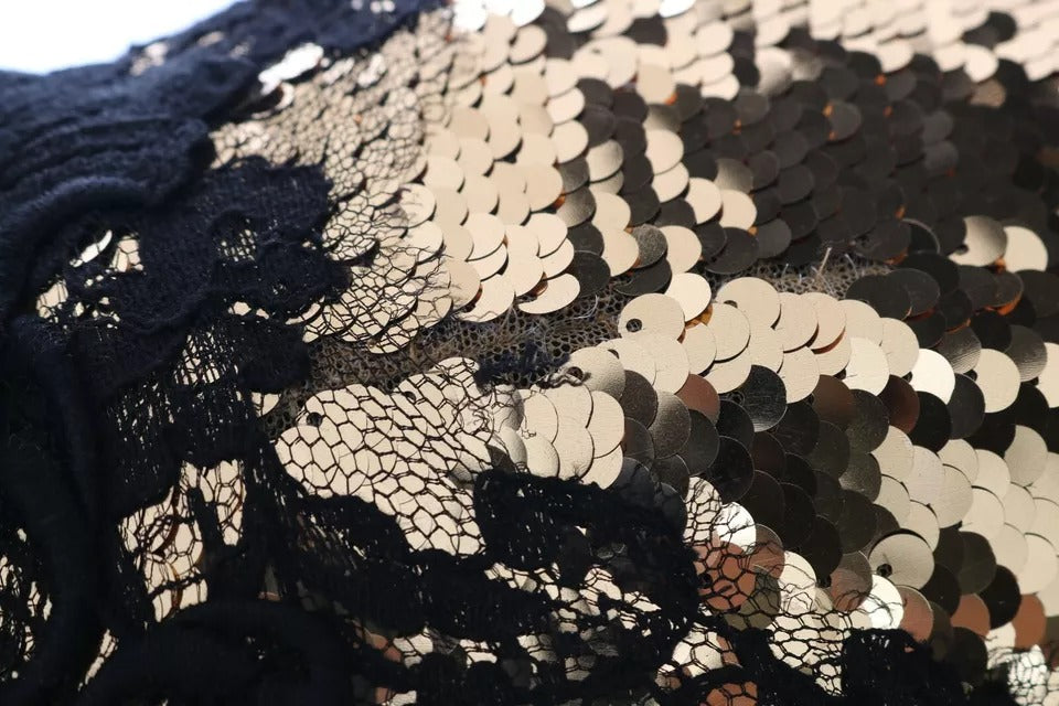 Dolce & Gabbana Gold Strapless Sequin Embellished Lace Dress | Regal Royce