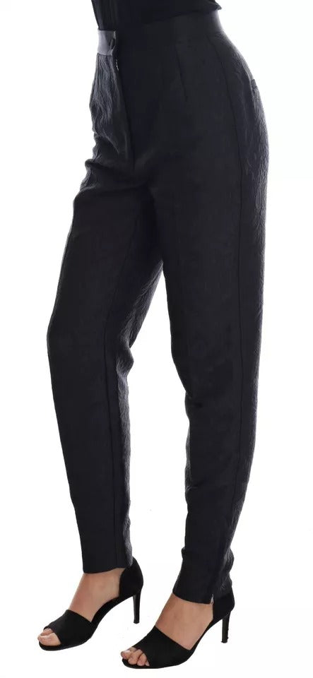 Dolce & Gabbana Black Floral Brocade High Waist Pants | Regal Royce