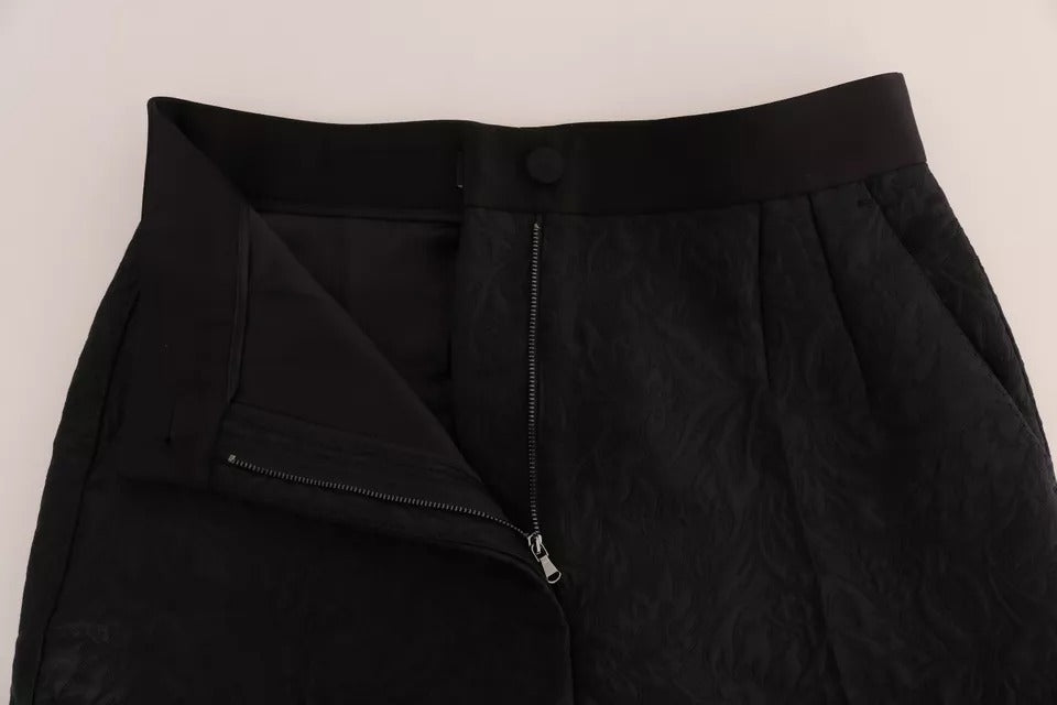 Dolce & Gabbana Black Floral Brocade High Waist Pants | Regal Royce
