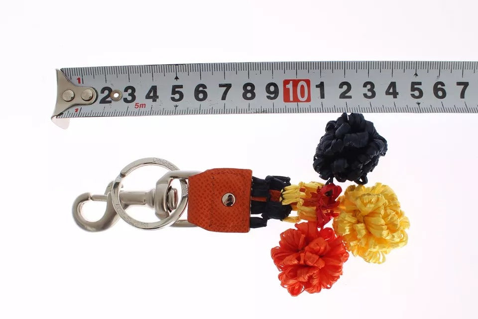 Dolce & Gabbana Red Yellow Raffia Leather Clasp Finder Keyring Keychain | Regal Royce