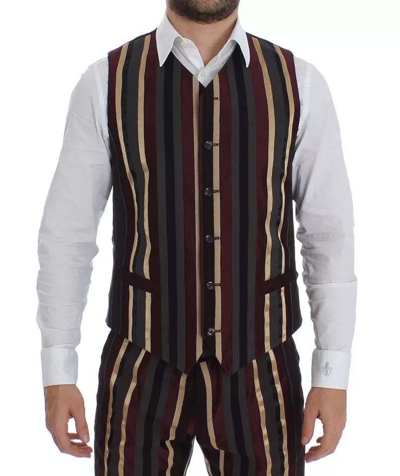 Dolce & Gabbana Multicolor Striped Runway 3 Piece Slim Fit Vest Suit | Regal Royce