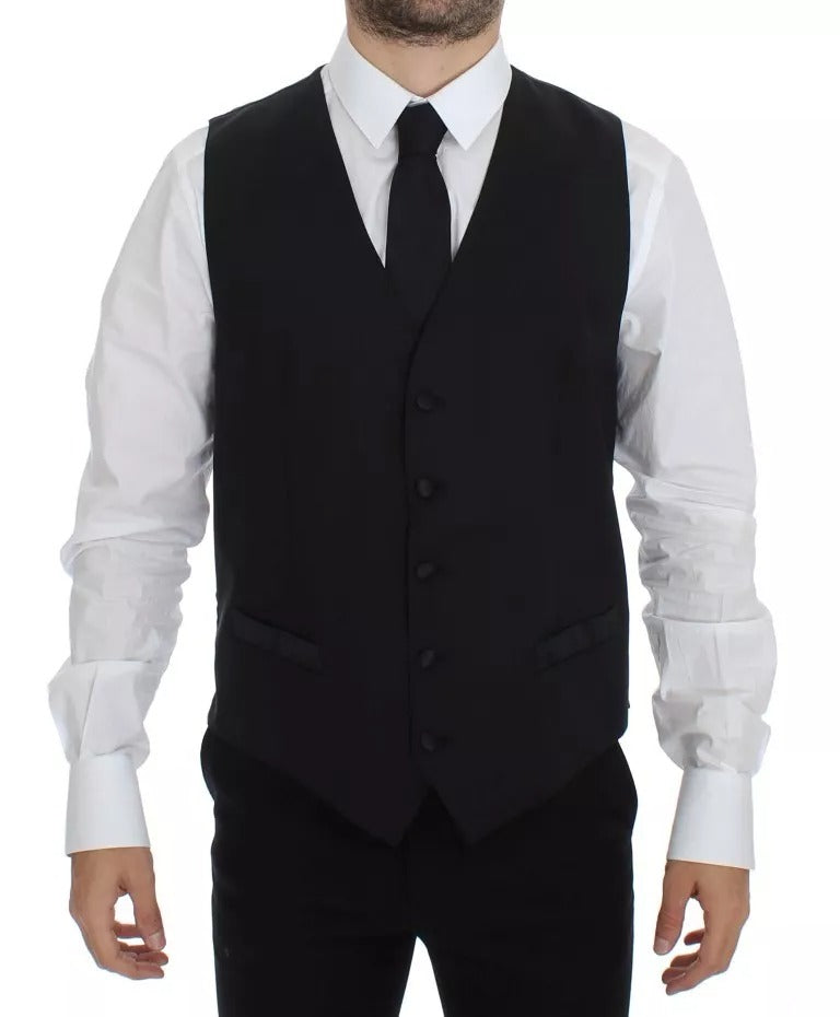 Dolce & Gabbana Black Wool Silk Dress Gilet Jacket Vest | Regal Royce