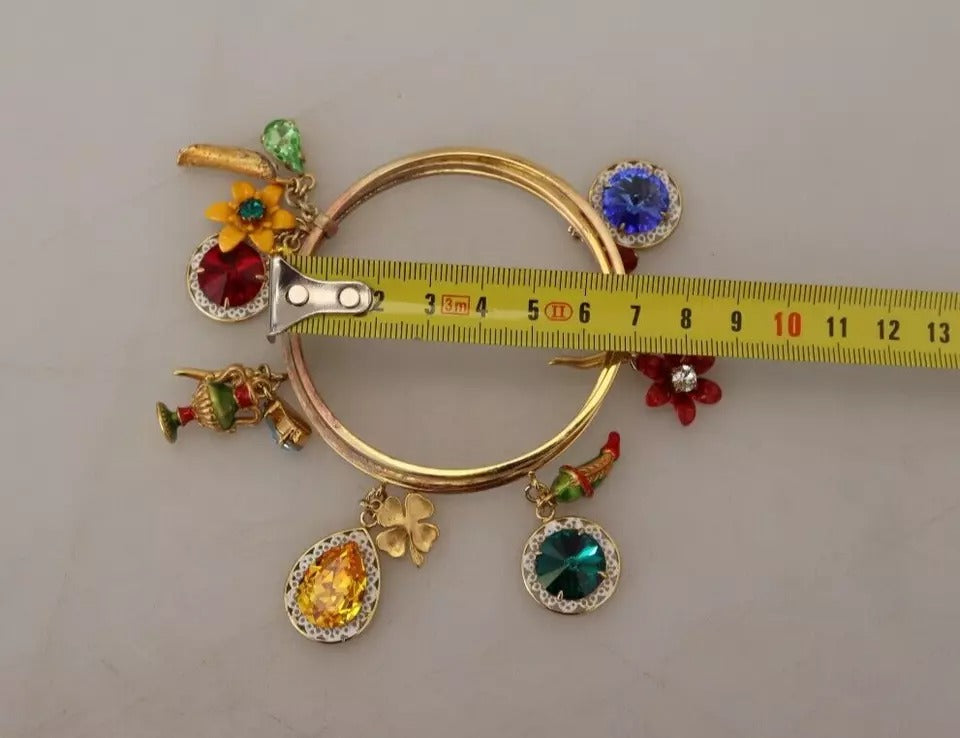 Dolce & Gabbana Multicolor Crystal Gold Tone Brass Bangle Bracelet | Regal Royce