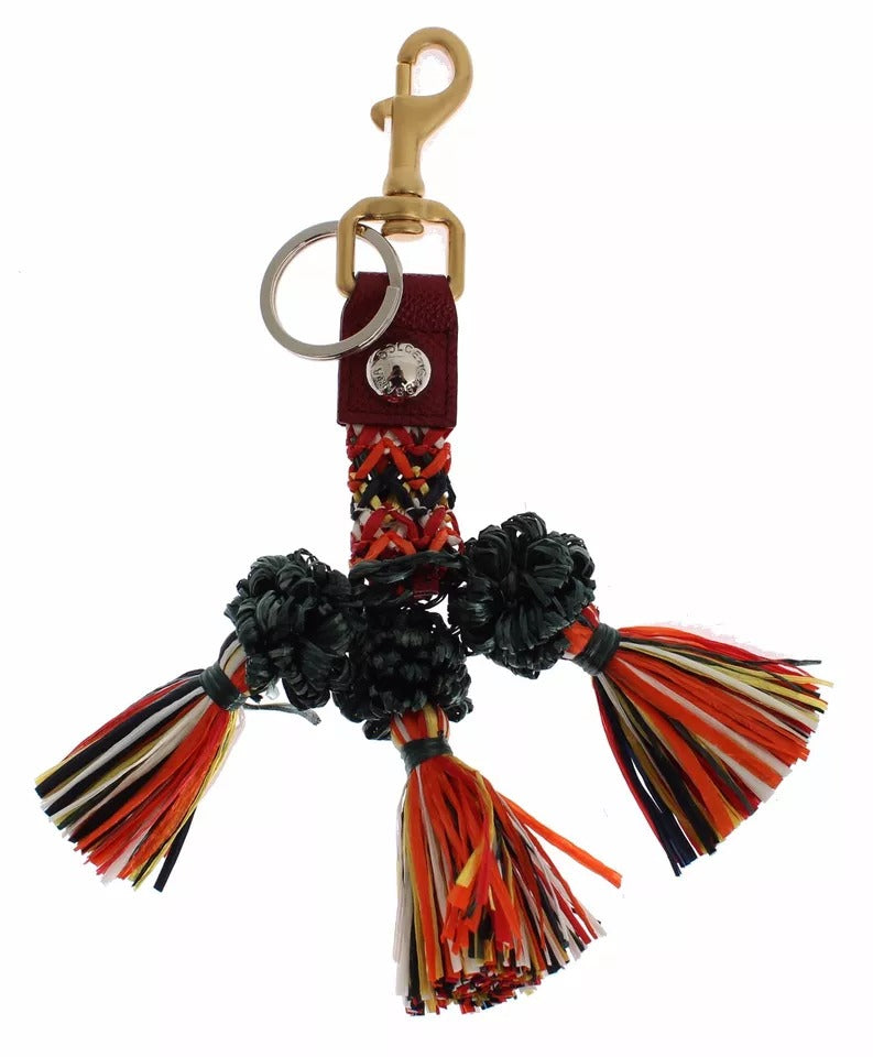 Dolce & Gabbana Multicolor Raffia Leather Clasp Finder Chain Keyring | Regal Royce