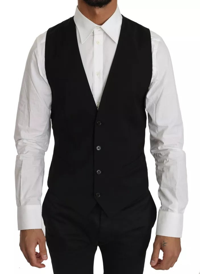 Dolce & Gabbana Black Wool Logo Waistcoat Vest | Regal Royce