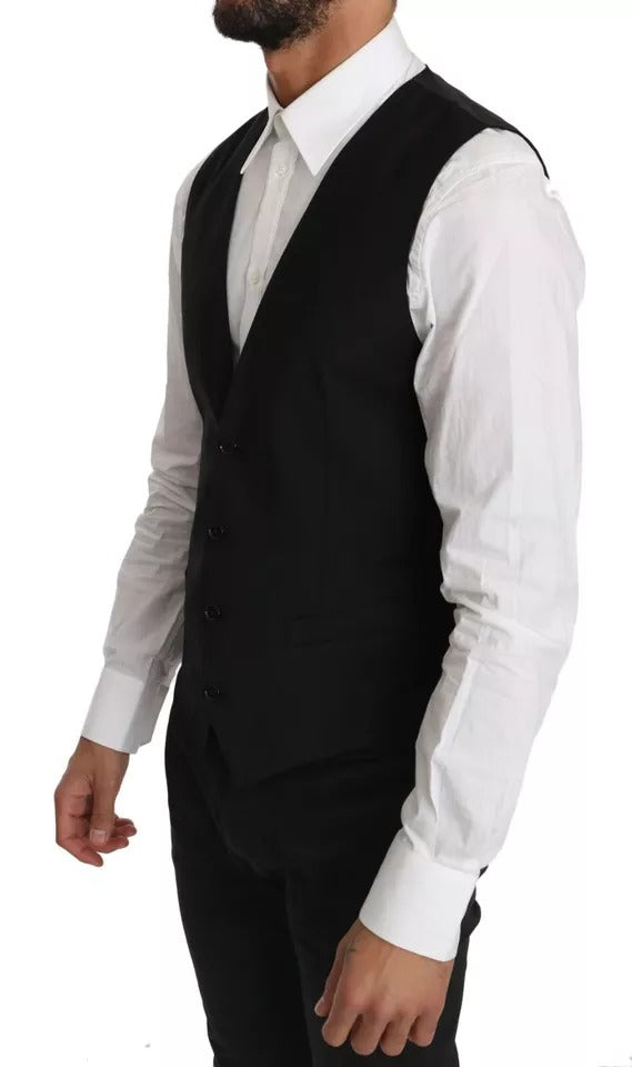 Dolce & Gabbana Black Wool Logo Waistcoat Vest | Regal Royce