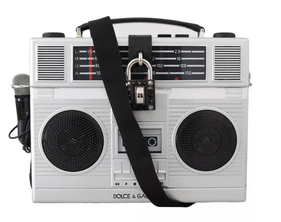 Dolce & Gabbana Silver Retro Radio Boombox Limited Edition Handmade Wood Bag | Regal Royce