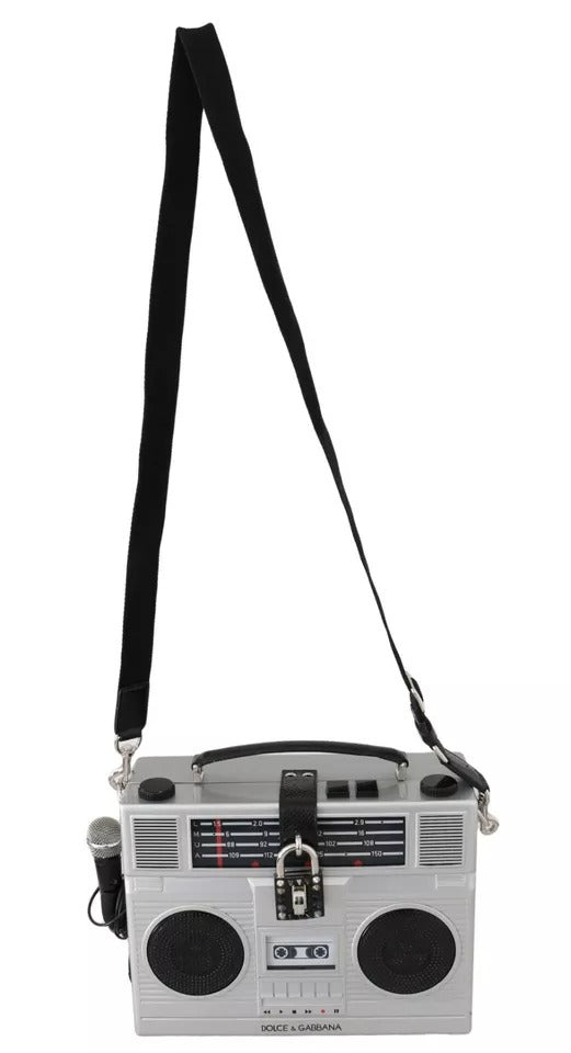Dolce & Gabbana Silver Retro Radio Boombox Limited Edition Handmade Wood Bag | Regal Royce