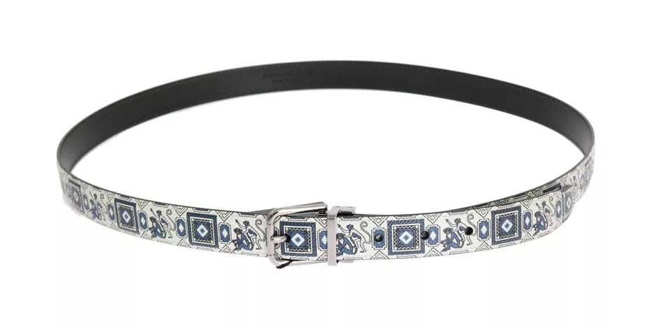Dolce & Gabbana White Blue Silk Bowtie Leather Belt Gift Box Set | Regal Royce