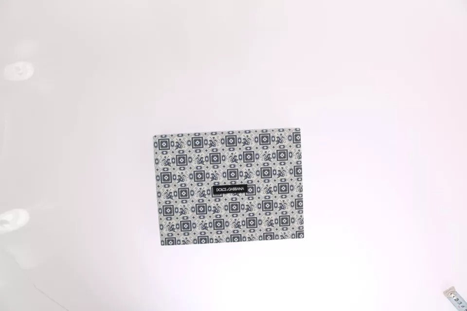 Dolce & Gabbana White Blue Silk Bowtie Leather Belt Gift Box Set | Regal Royce