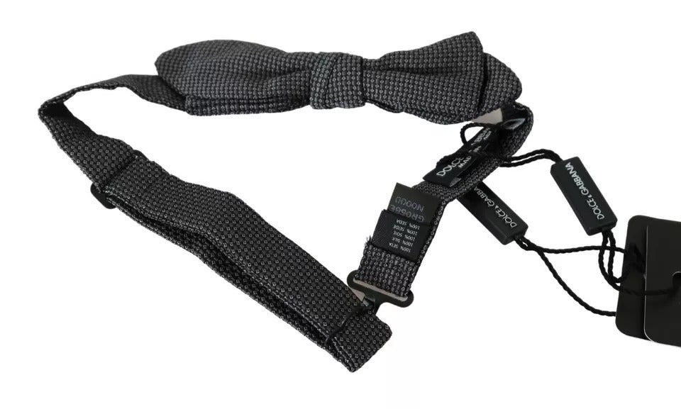 Dolce & Gabbana Gray Silk Patterned Mens Necktie Bow Tie | Regal Royce