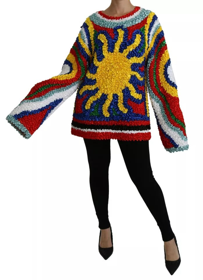 Dolce & Gabbana Multicolor Sun Ruffled Top Blouse Sweater | Regal Royce