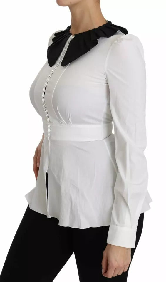 Dolce & Gabbana Black White Decorative Buttons Tops Shirt Blouse | Regal Royce