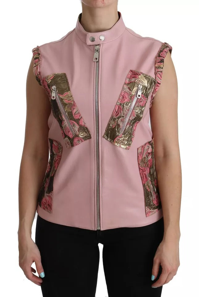Dolce & Gabbana Pink Leather Sleeveless Vest Jacket Blouse | Regal Royce