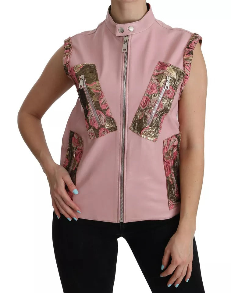 Dolce & Gabbana Pink Leather Sleeveless Vest Jacket Blouse | Regal Royce