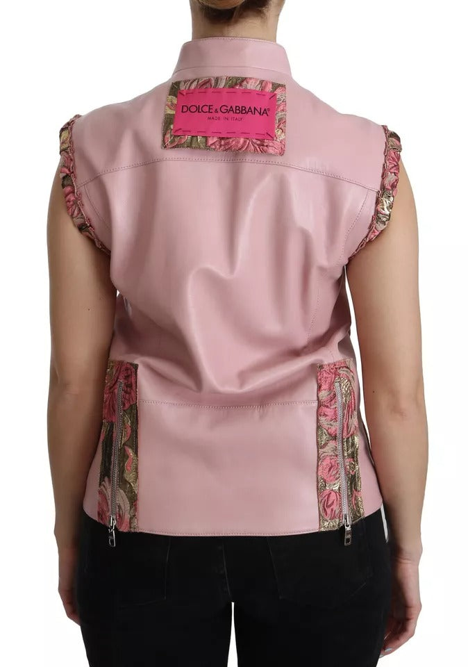 Dolce & Gabbana Pink Leather Sleeveless Vest Jacket Blouse | Regal Royce