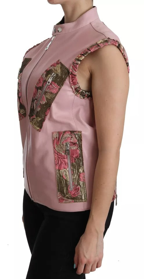Dolce & Gabbana Pink Leather Sleeveless Vest Jacket Blouse | Regal Royce