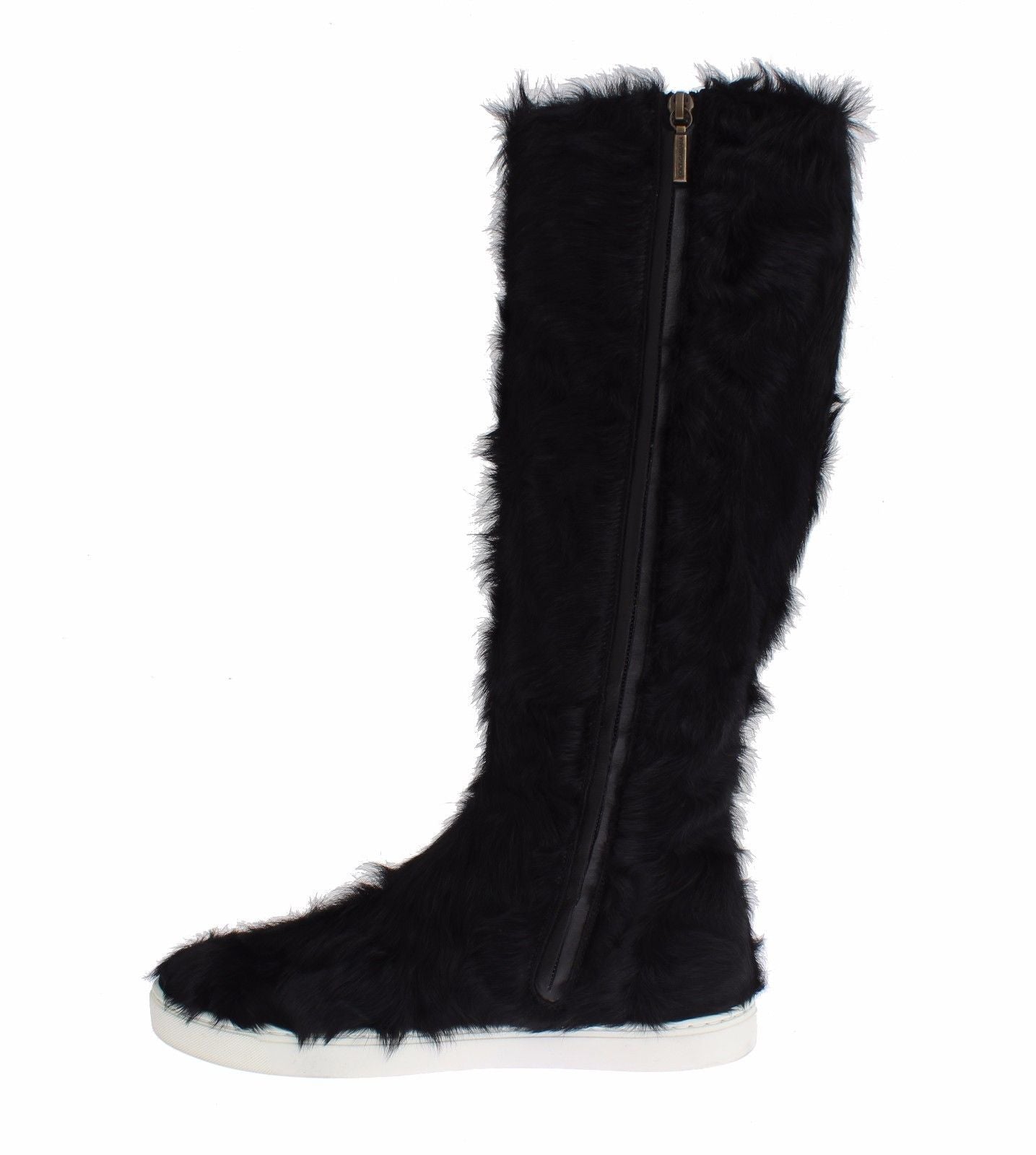 Dolce & Gabbana Black Xiangao Lamb Fur Leather Boots | Regal Royce