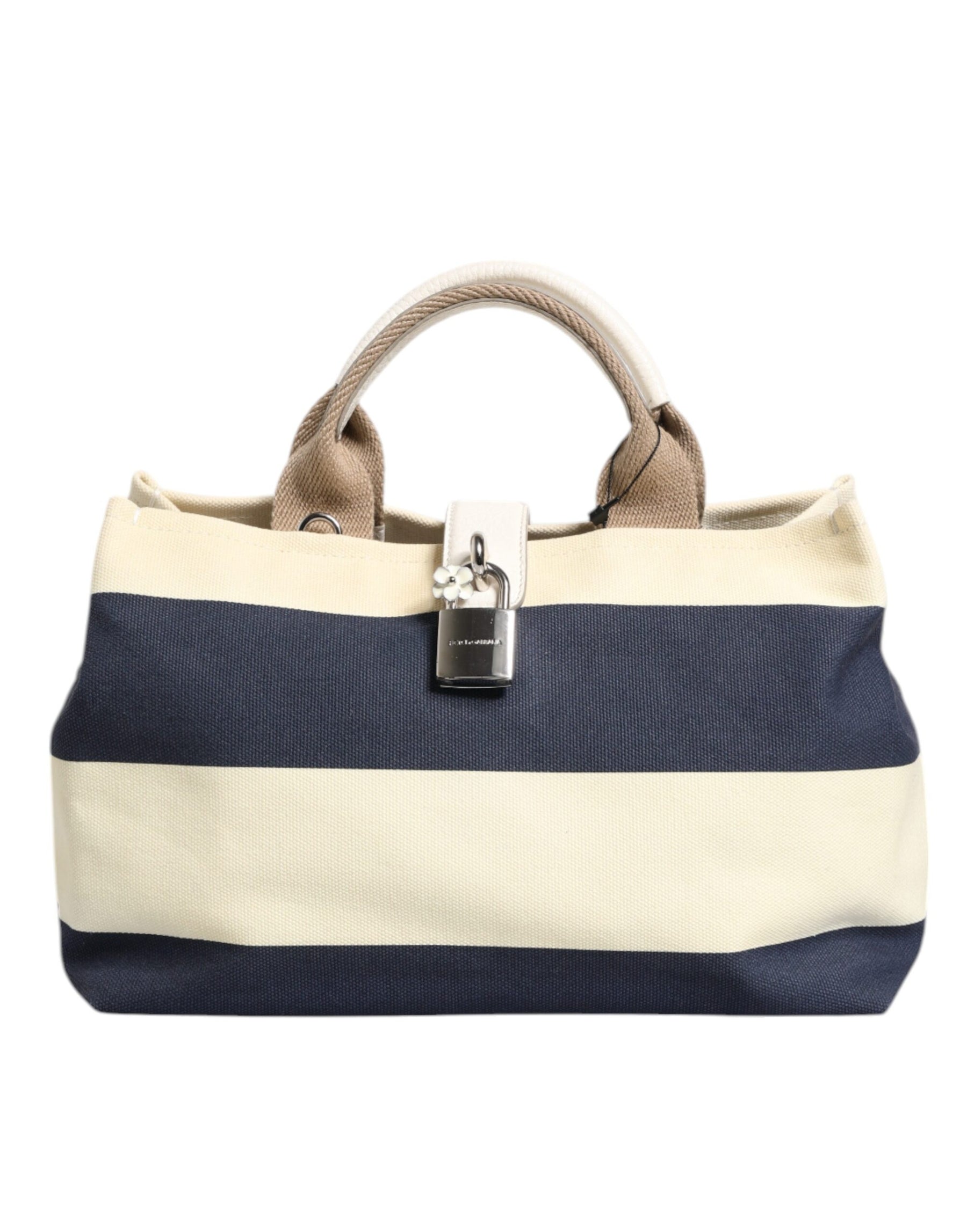 Dolce & Gabbana White Navy Striped Canvas Top Handle Tote Bag | Regal Royce