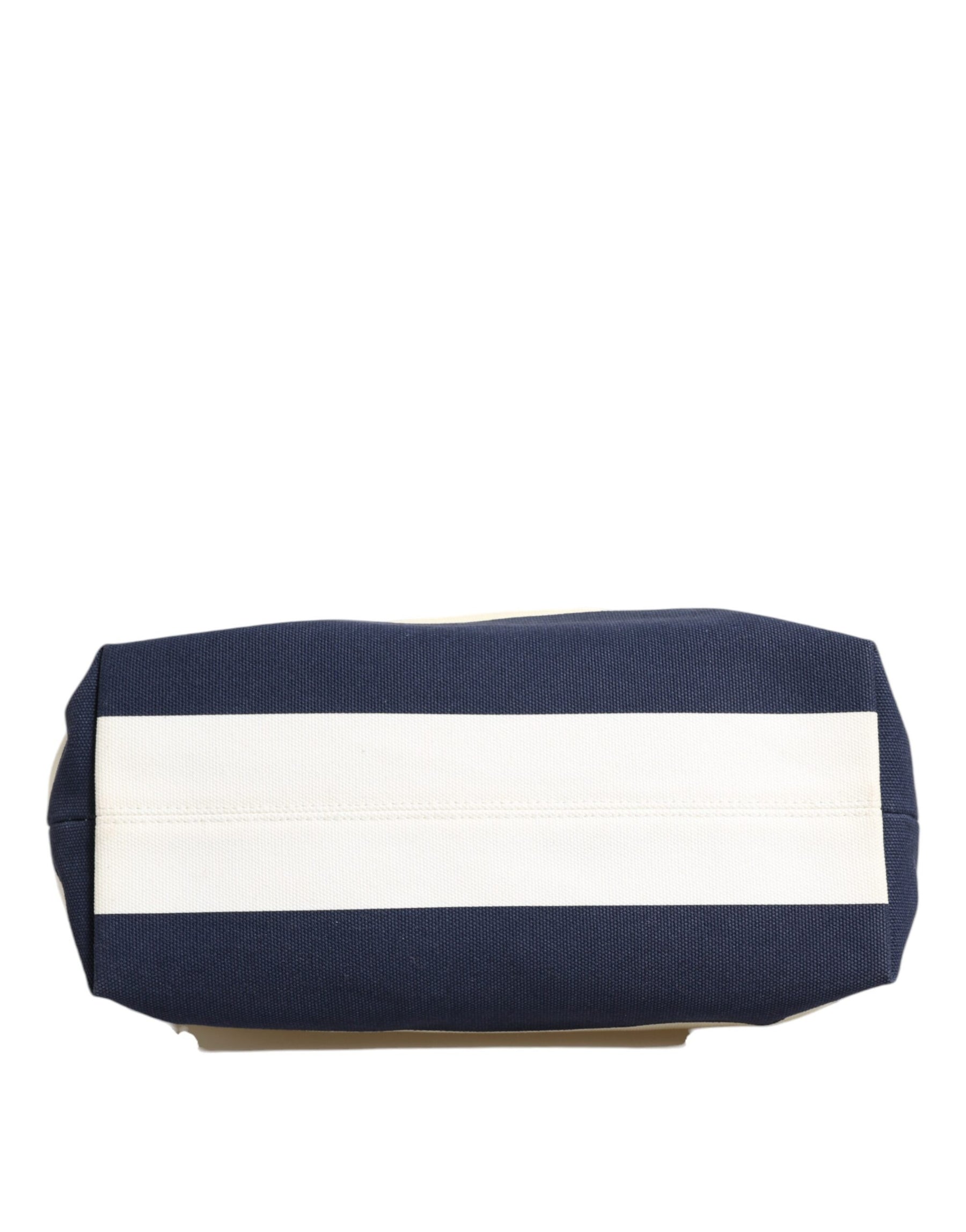 Dolce & Gabbana White Navy Striped Canvas Top Handle Tote Bag | Regal Royce