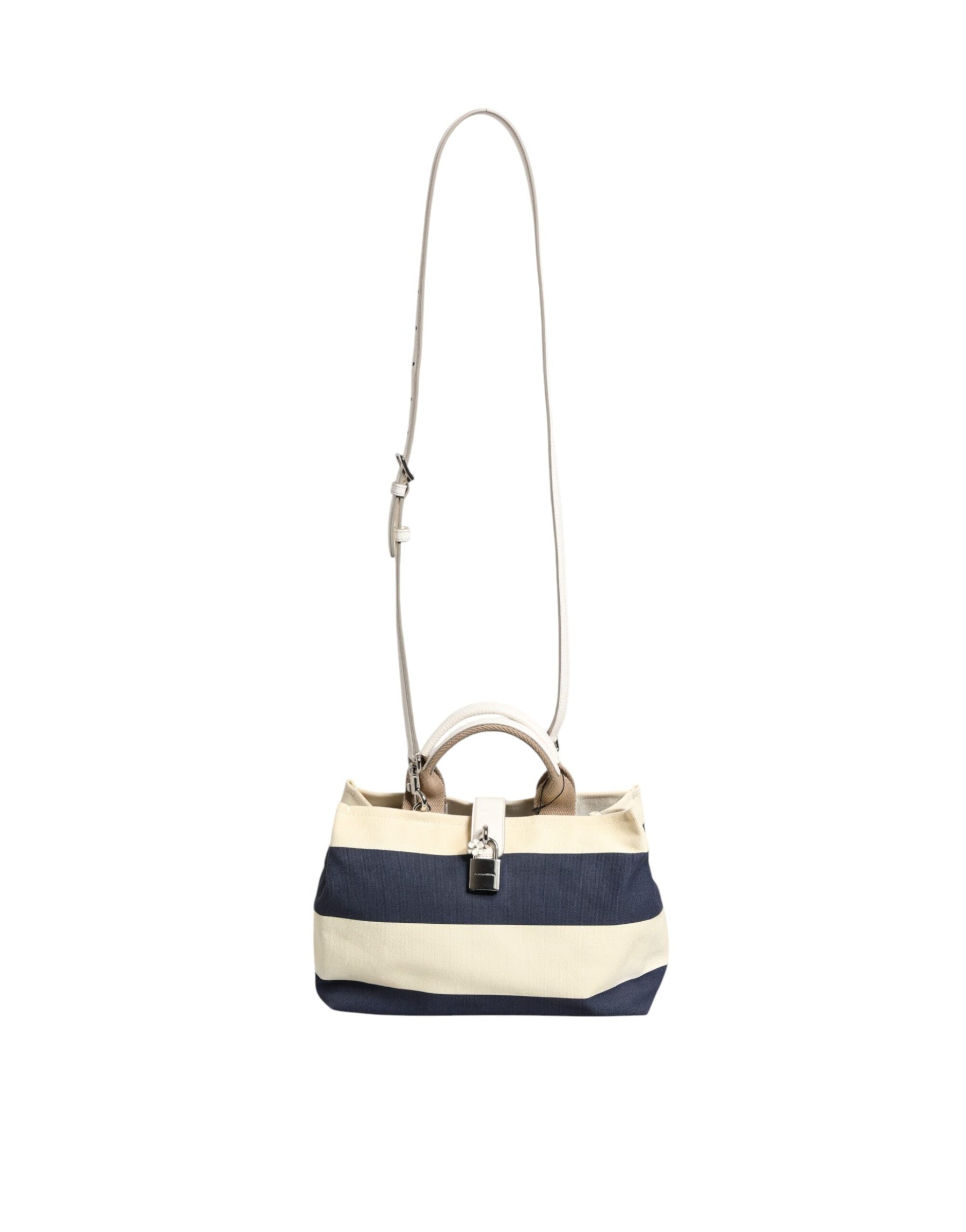 Dolce & Gabbana White Navy Striped Canvas Top Handle Tote Bag | Regal Royce