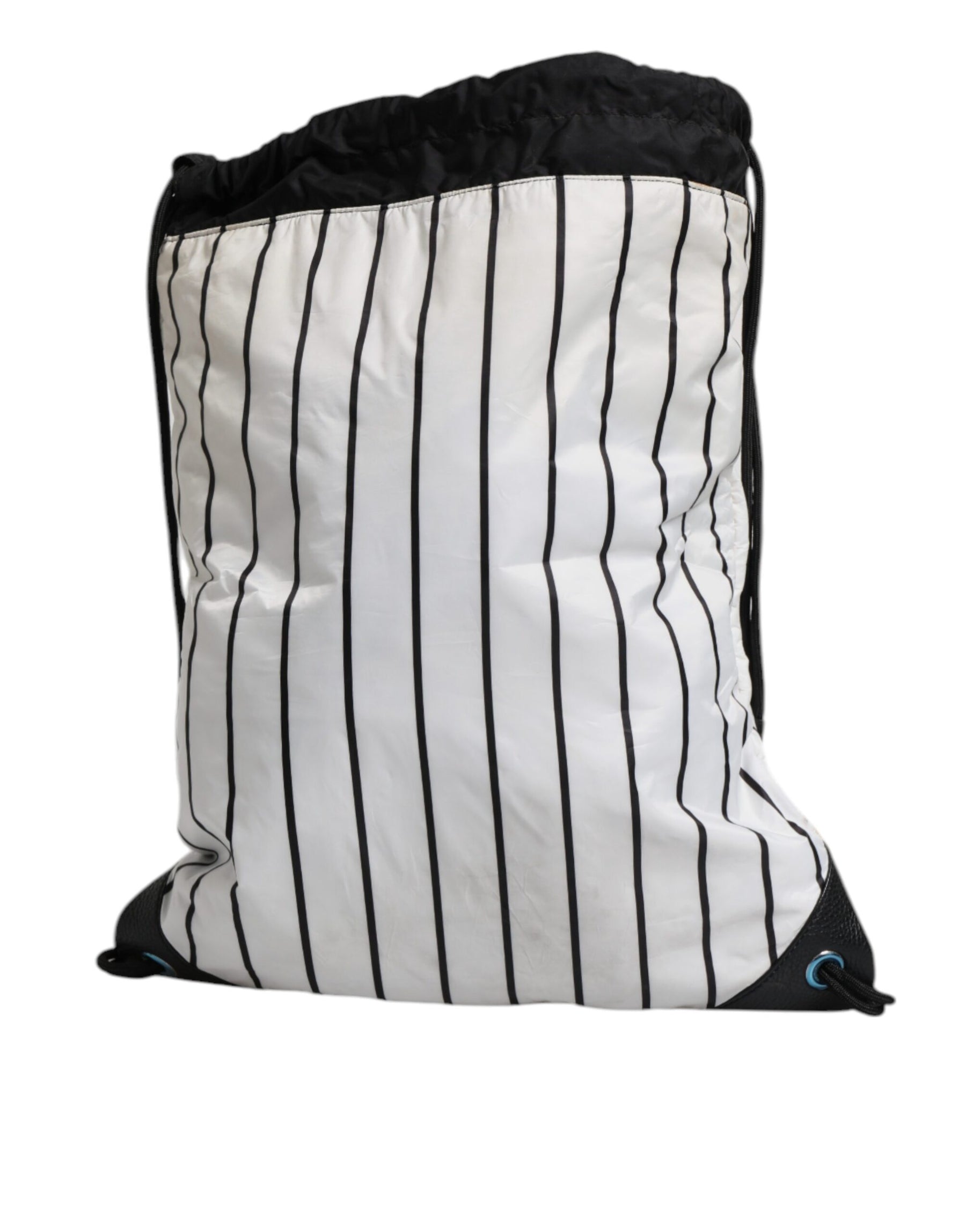 Dolce & Gabbana Black White Striped Polyester Drawstring Backpack Bag | Regal Royce