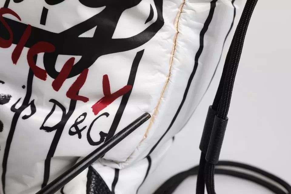 Dolce & Gabbana Black White Striped Polyester Drawstring Backpack Bag | Regal Royce