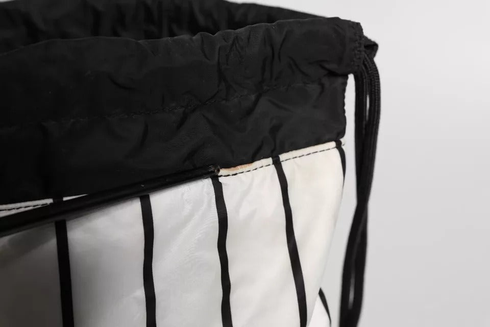 Dolce & Gabbana Black White Striped Polyester Drawstring Backpack Bag | Regal Royce