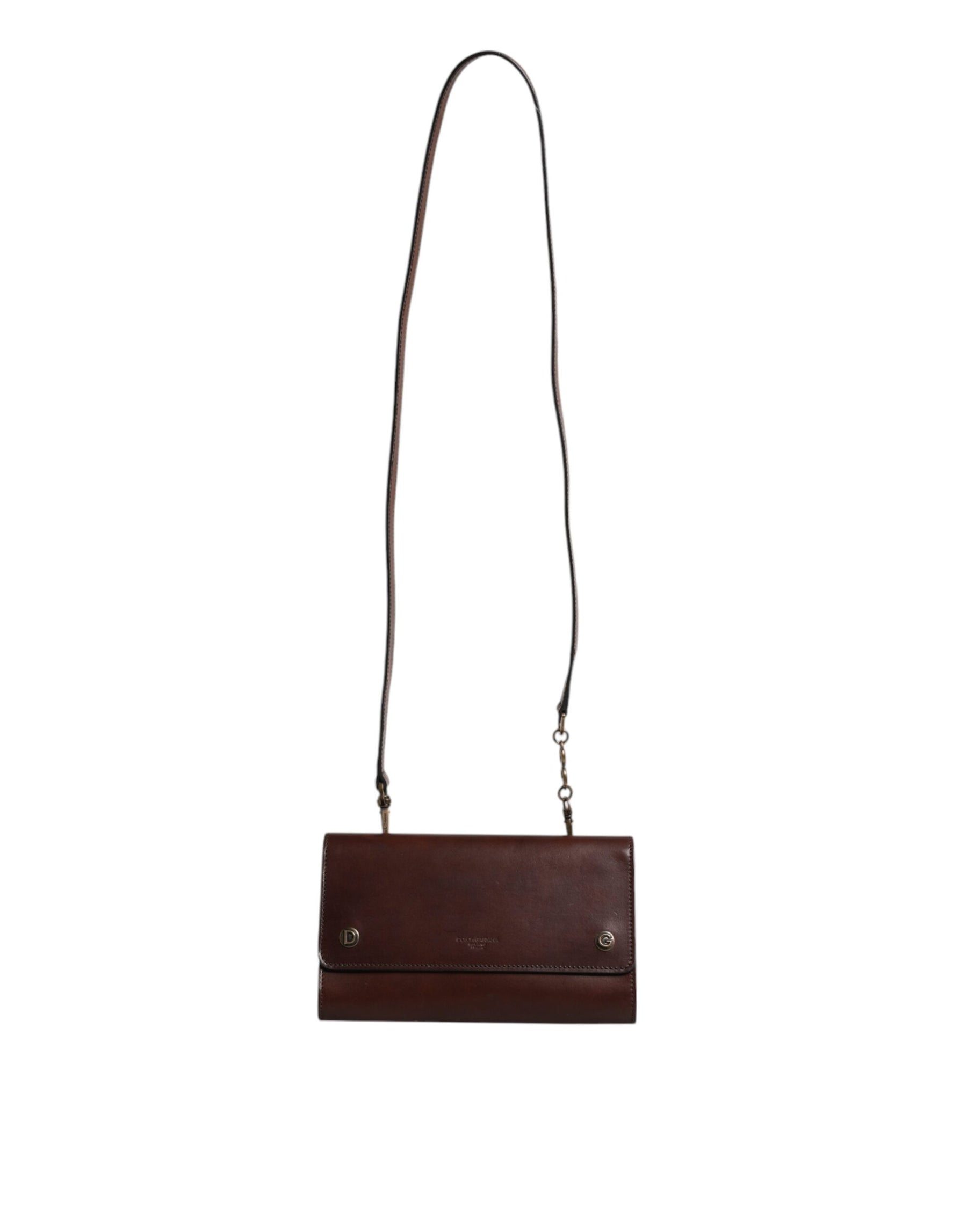 Dolce & Gabbana Brown Leather Logo Embossed Crossbody Bag | Regal Royce