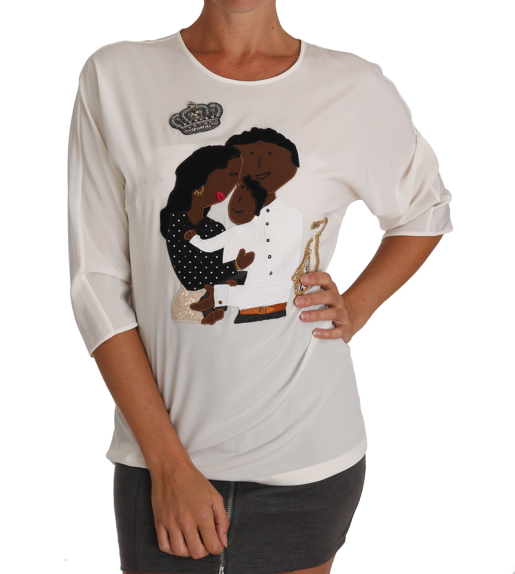 Dolce & Gabbana White Silk #dgfamily Crystal T-shirt | Regal Royce