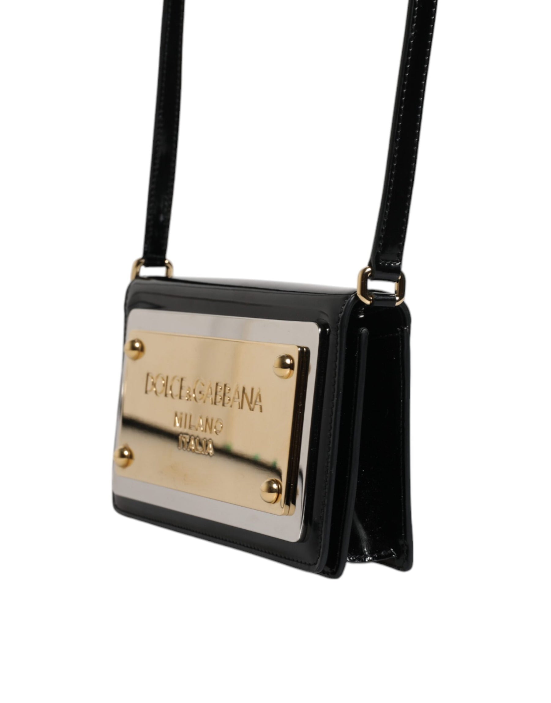 Dolce & Gabbana Black Patent Leather Logo Plaque Crossbody Bag | Regal Royce