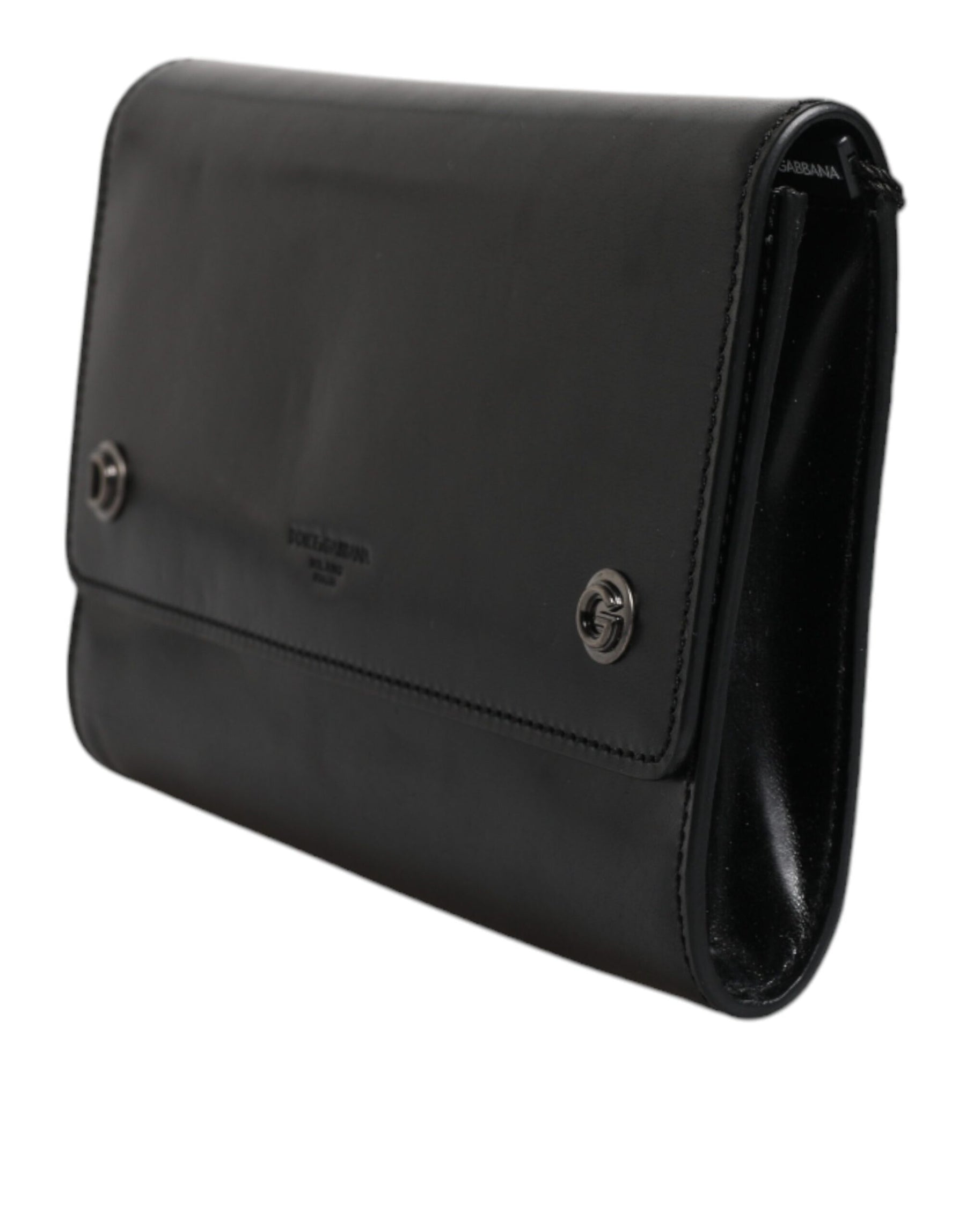 Dolce & Gabbana Black Leather Logo Embossed Crossbody Bag | Regal Royce