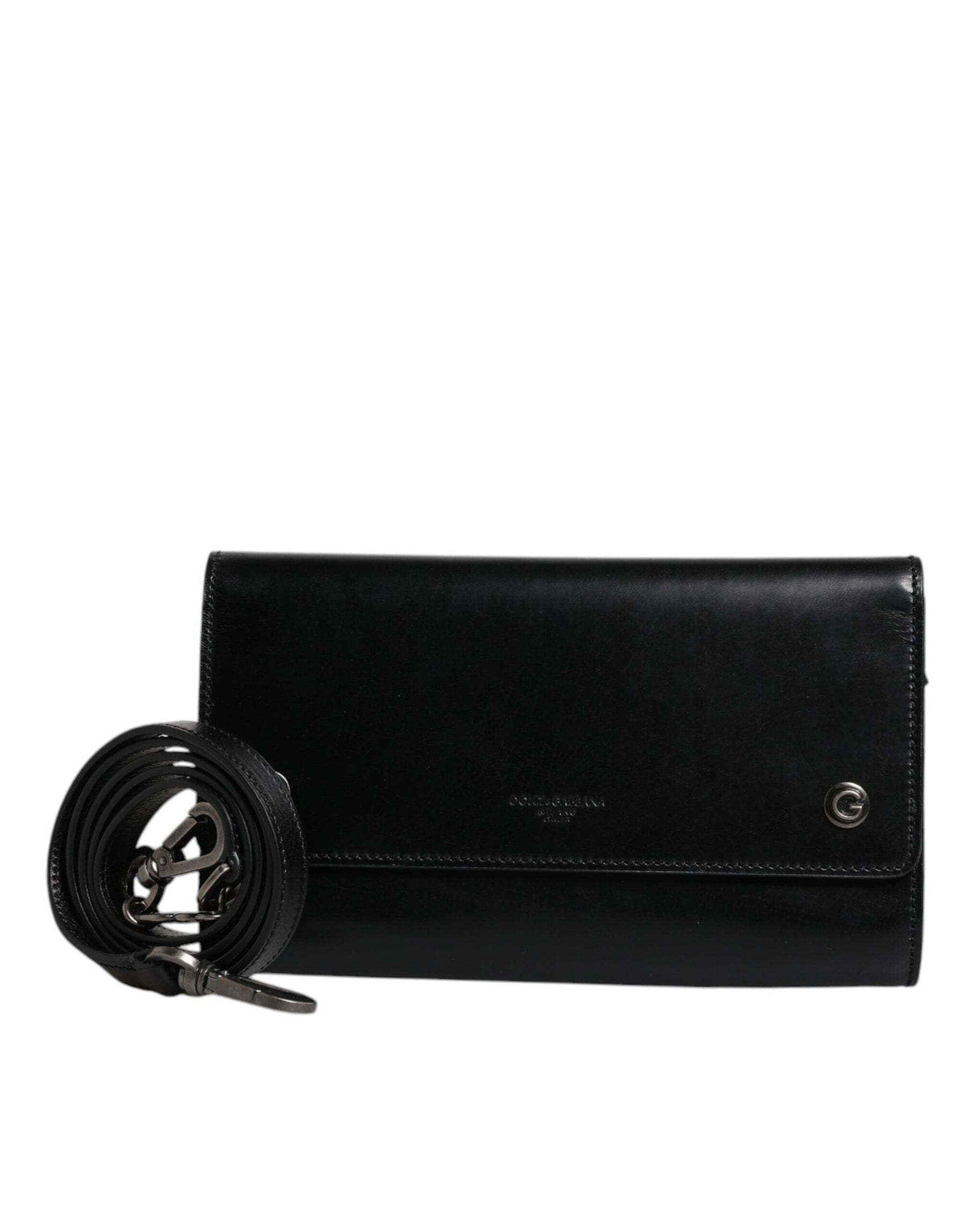 Dolce & Gabbana Black Leather Logo Embossed Crossbody Bag | Regal Royce