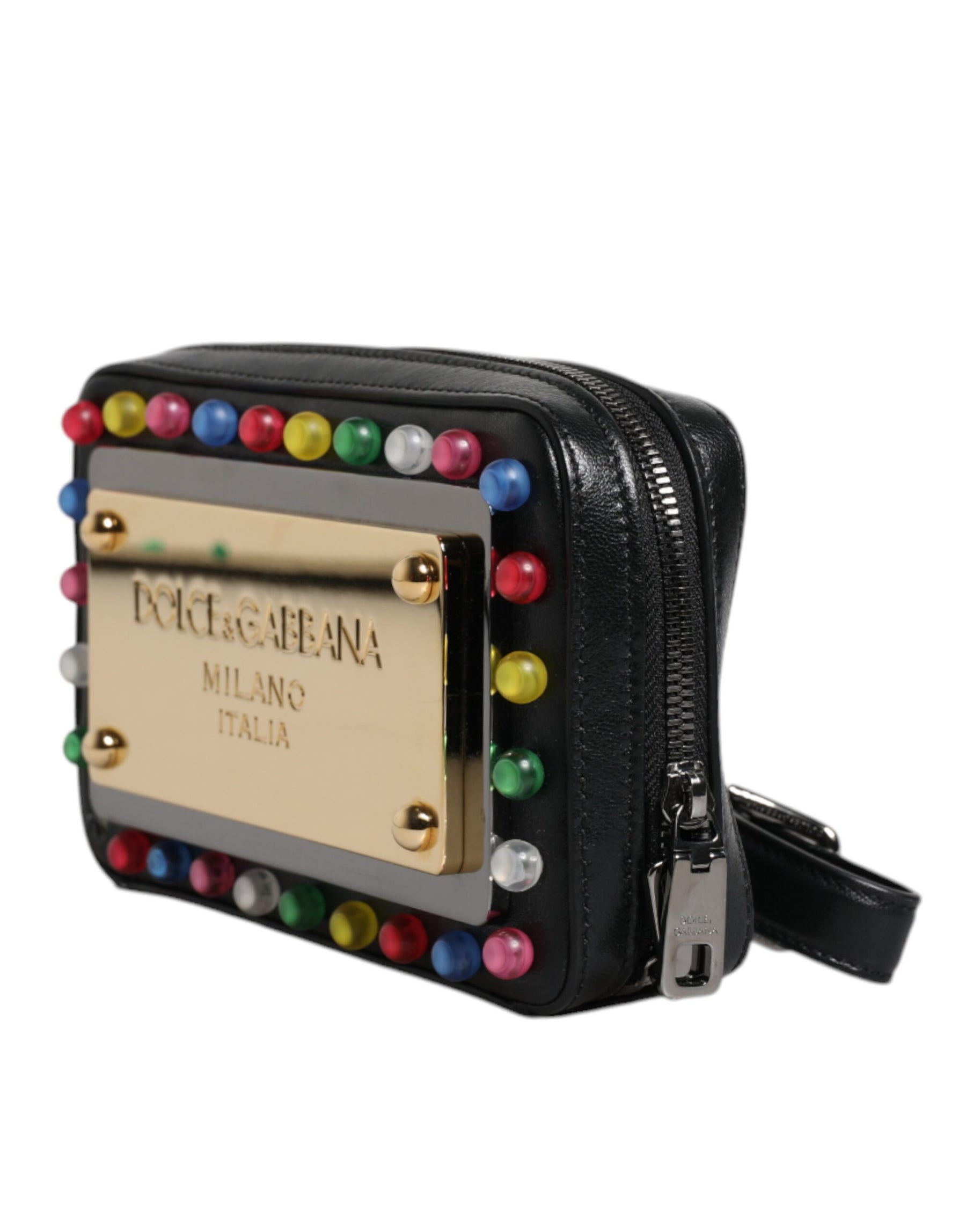 Dolce & Gabbana Black Leather LED Logo Wrist Strap Clutch Bag | Regal Royce