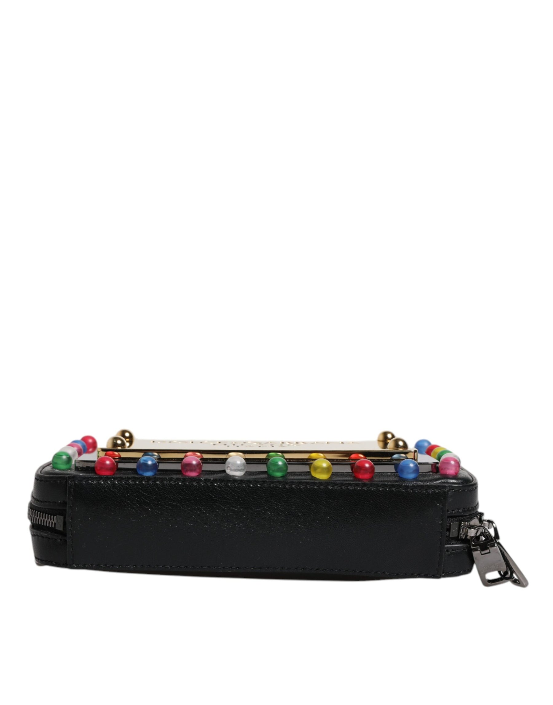 Dolce & Gabbana Black Leather LED Logo Wrist Strap Clutch Bag | Regal Royce