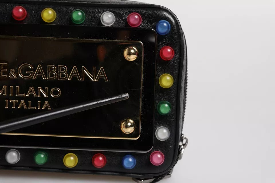 Dolce & Gabbana Black Leather LED Logo Wrist Strap Clutch Bag | Regal Royce