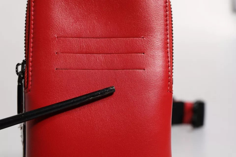 Dolce & Gabbana Red Leather Logo Zip Around Card Holder Wide Strap Wallet | Regal Royce