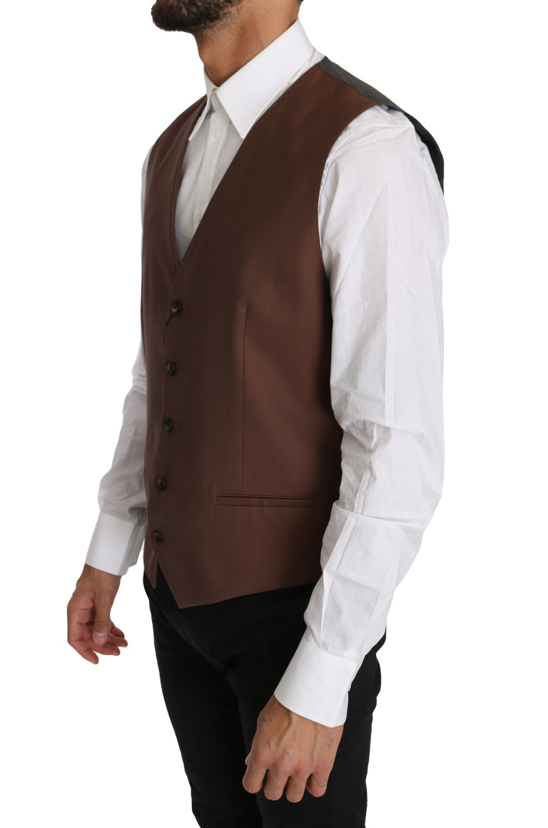 Dolce & Gabbana Brown Wool Silk Waistcoat Vest | Regal Royce