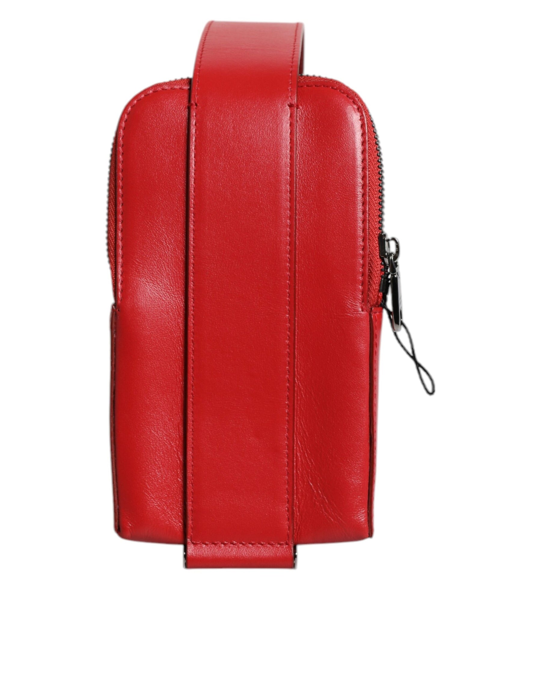 Dolce & Gabbana Red Leather Logo Zip Around Card Holder Wide Strap Wallet | Regal Royce