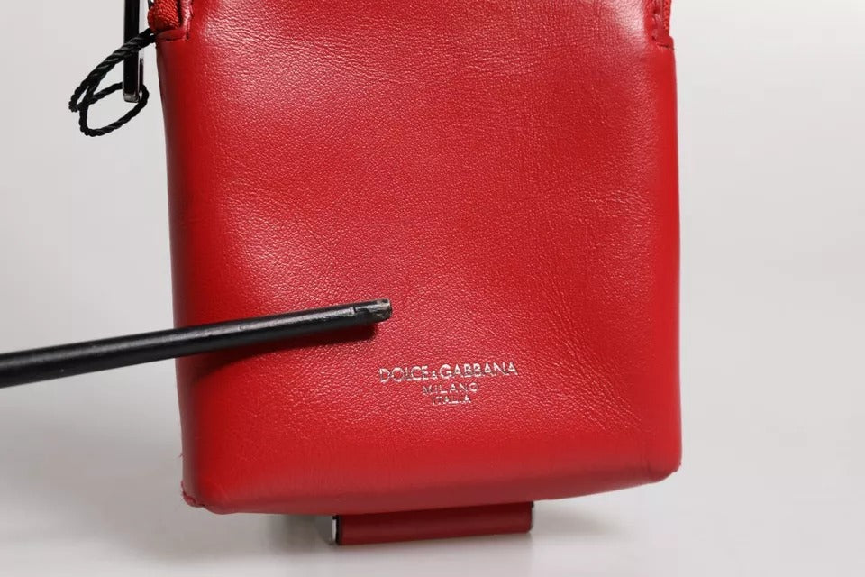 Dolce & Gabbana Red Leather Logo Zip Around Card Holder Wide Strap Wallet | Regal Royce