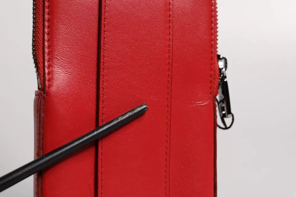 Dolce & Gabbana Red Leather Logo Zip Around Card Holder Wide Strap Wallet | Regal Royce