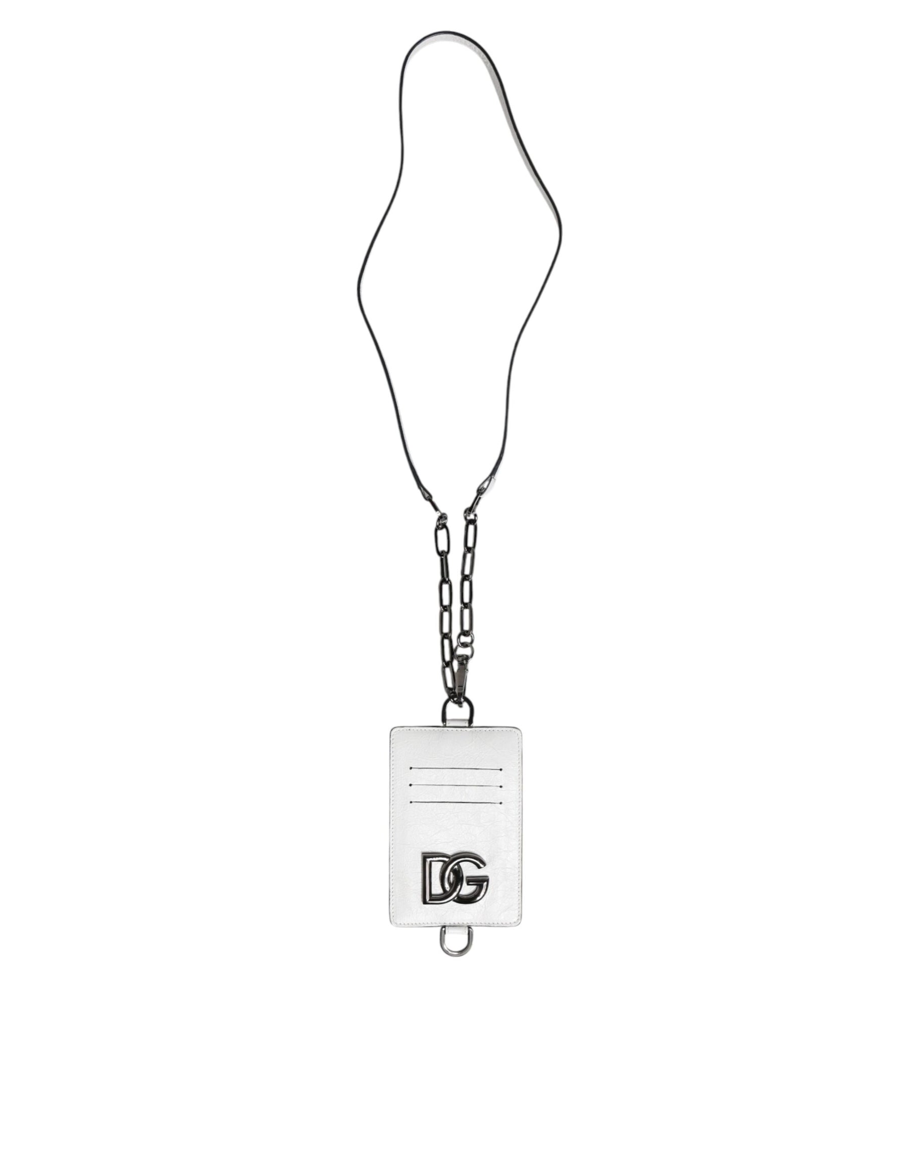 Dolce & Gabbana White Calf Leather Lanyard Logo Card Holder Wallet | Regal Royce