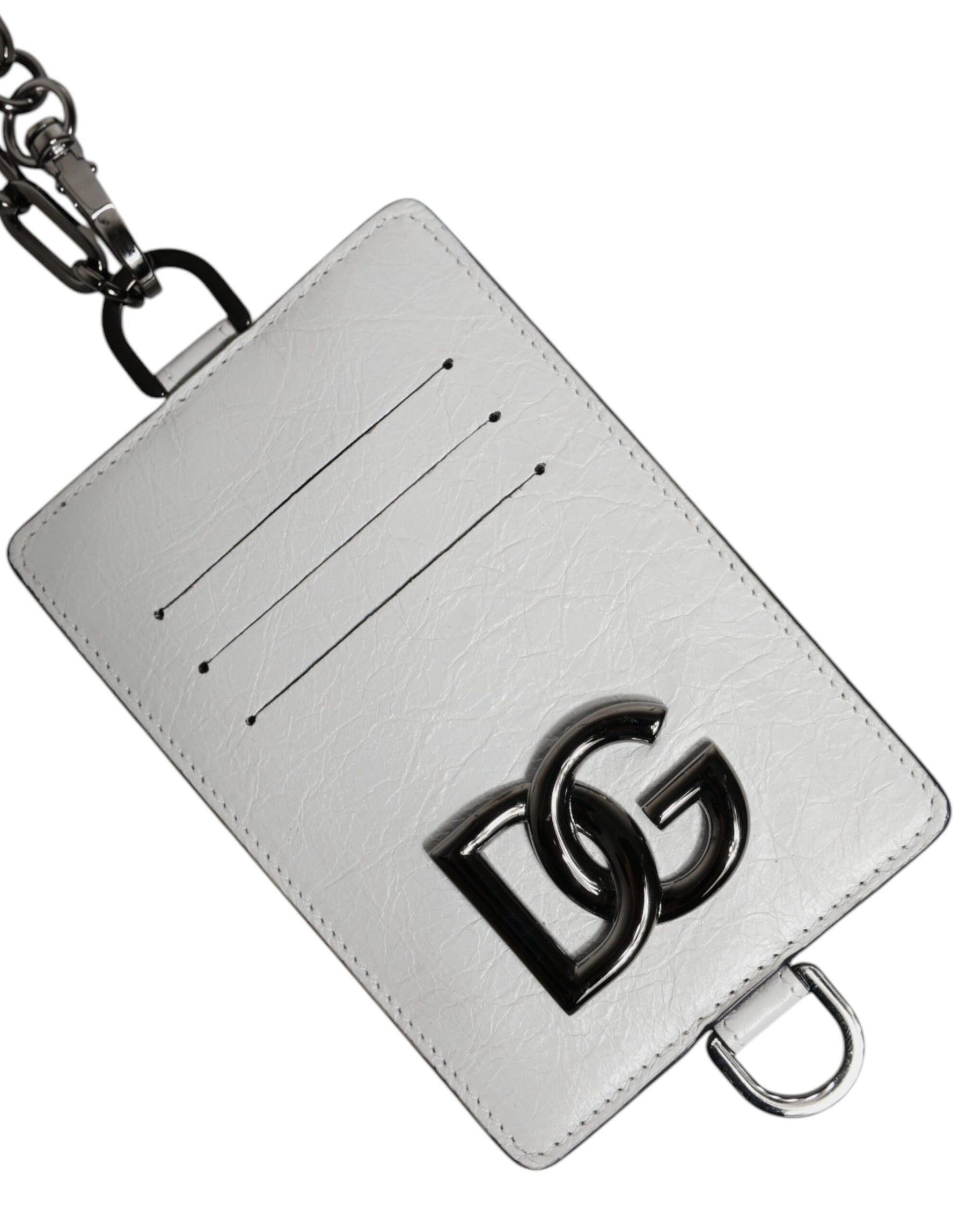 Dolce & Gabbana White Calf Leather Lanyard Logo Card Holder Wallet | Regal Royce