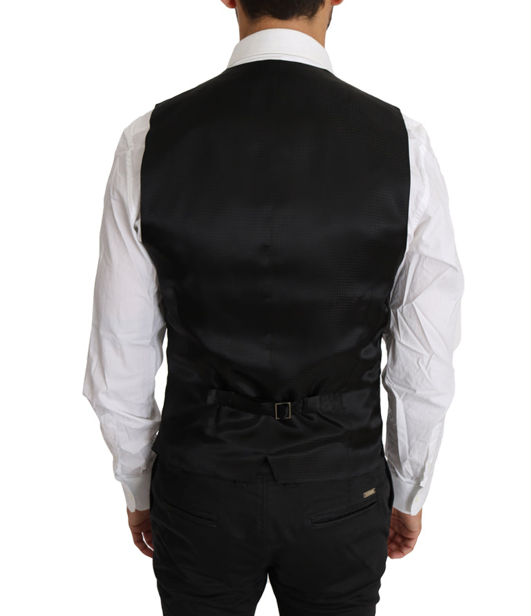 Dolce & Gabbana Black Solid Wool Silk Waistcoat Vest | Regal Royce