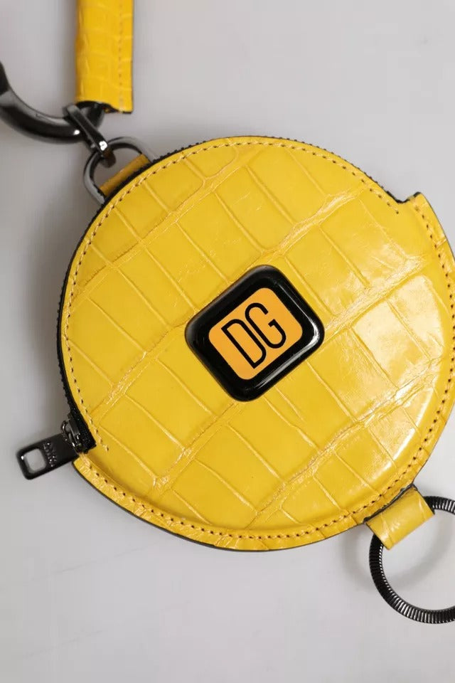Dolce & Gabbana Yellow Round Leather DG Logo Coin Purse Lanyard Wallet | Regal Royce