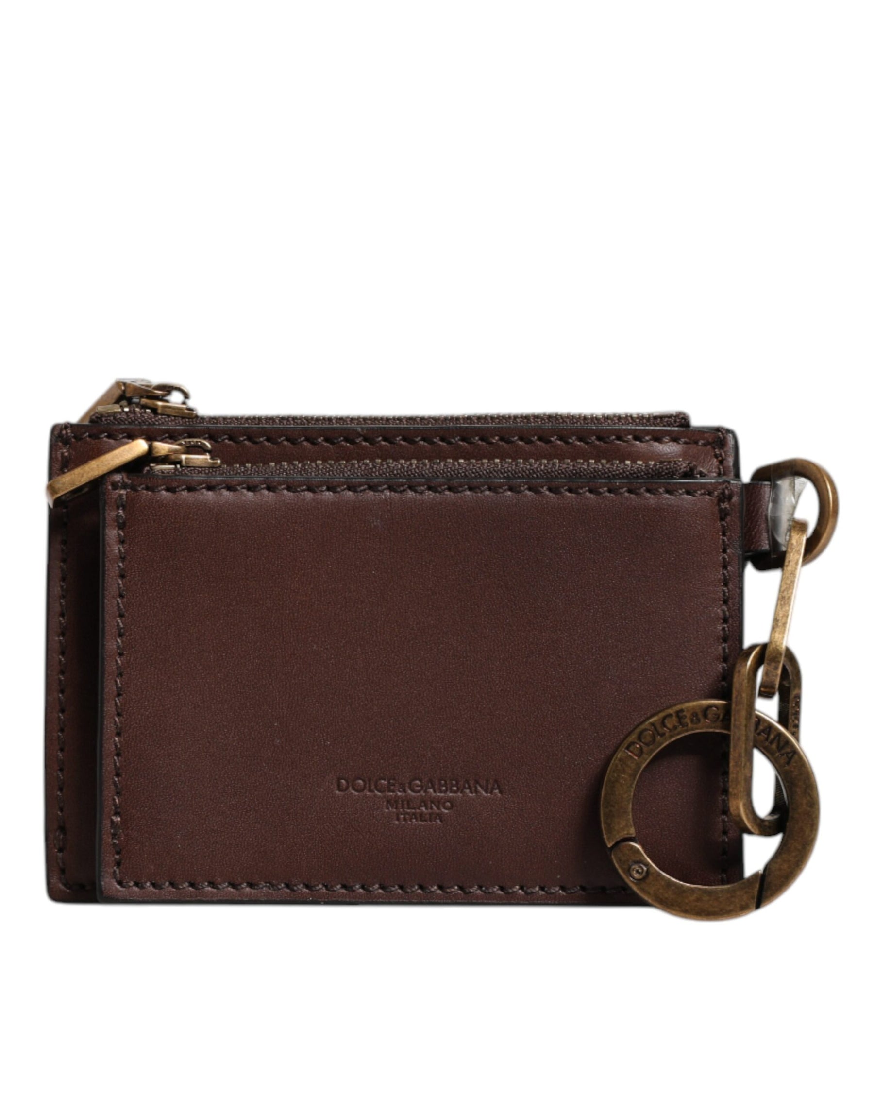 Dolce & Gabbana Brown Leather Zip Logo Keyring Coin Purse Keyring Wallet | Regal Royce