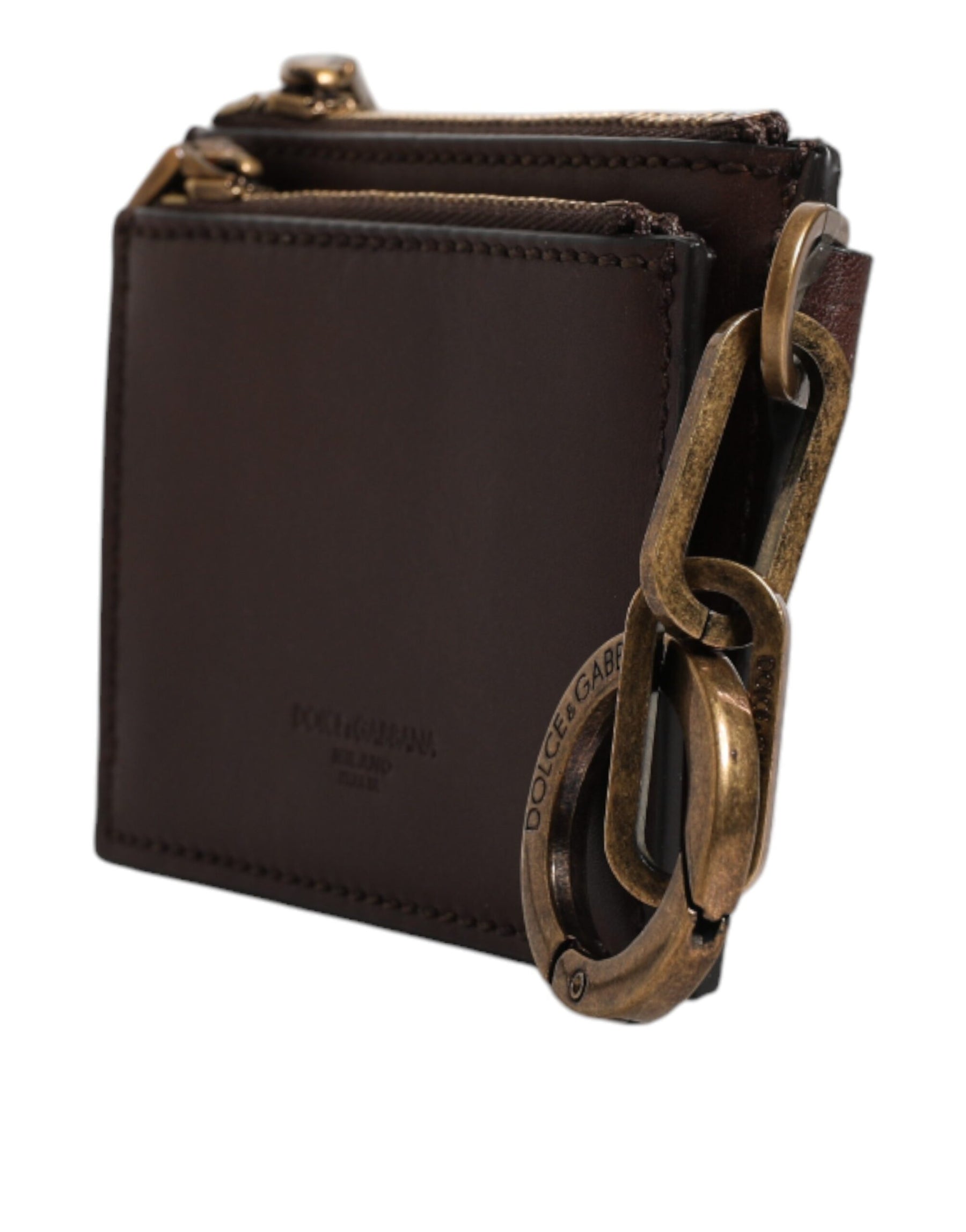 Dolce & Gabbana Brown Leather Zip Logo Keyring Coin Purse Keyring Wallet | Regal Royce