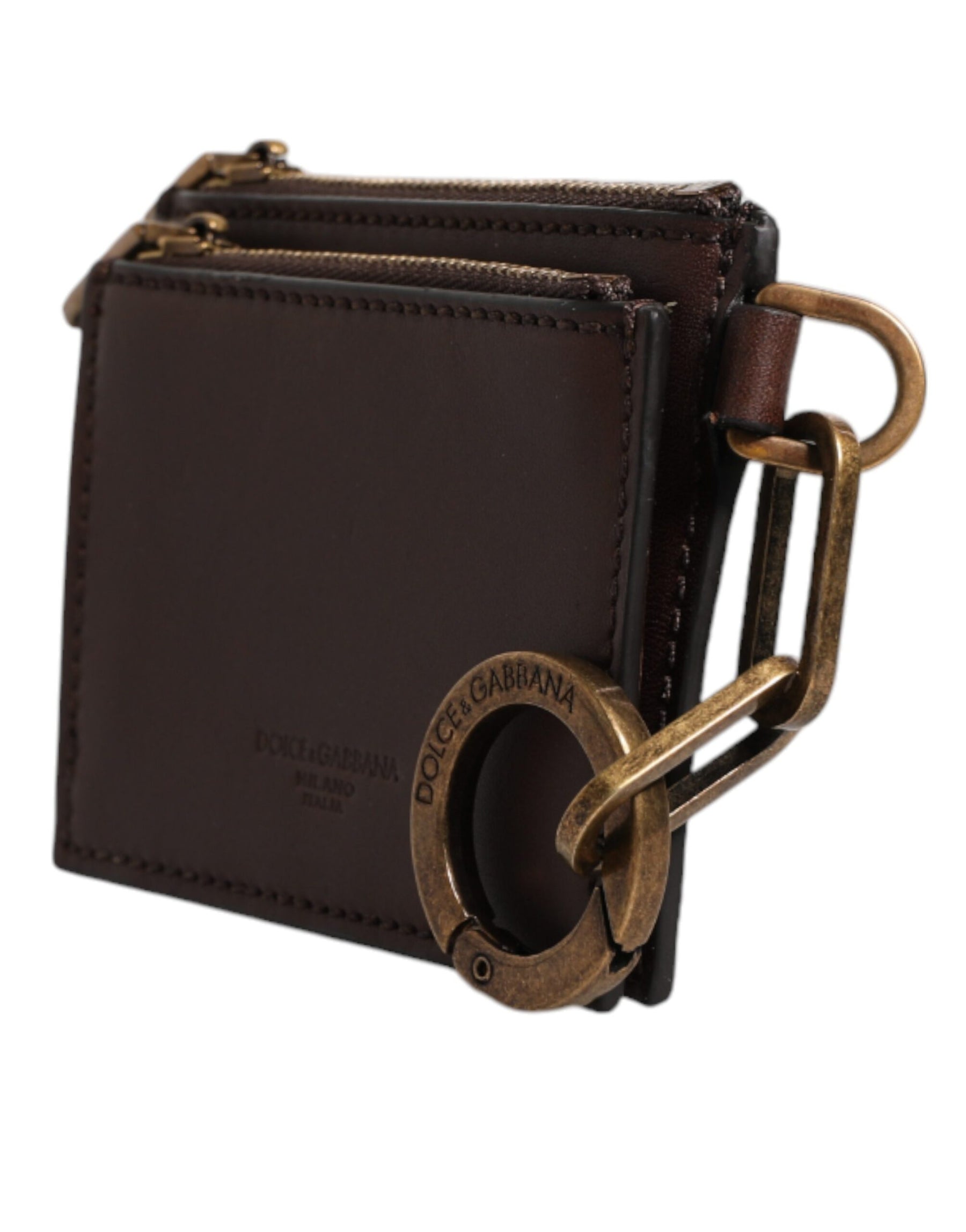 Dolce & Gabbana Brown Leather Zip Logo Keyring Coin Purse Keyring Wallet | Regal Royce