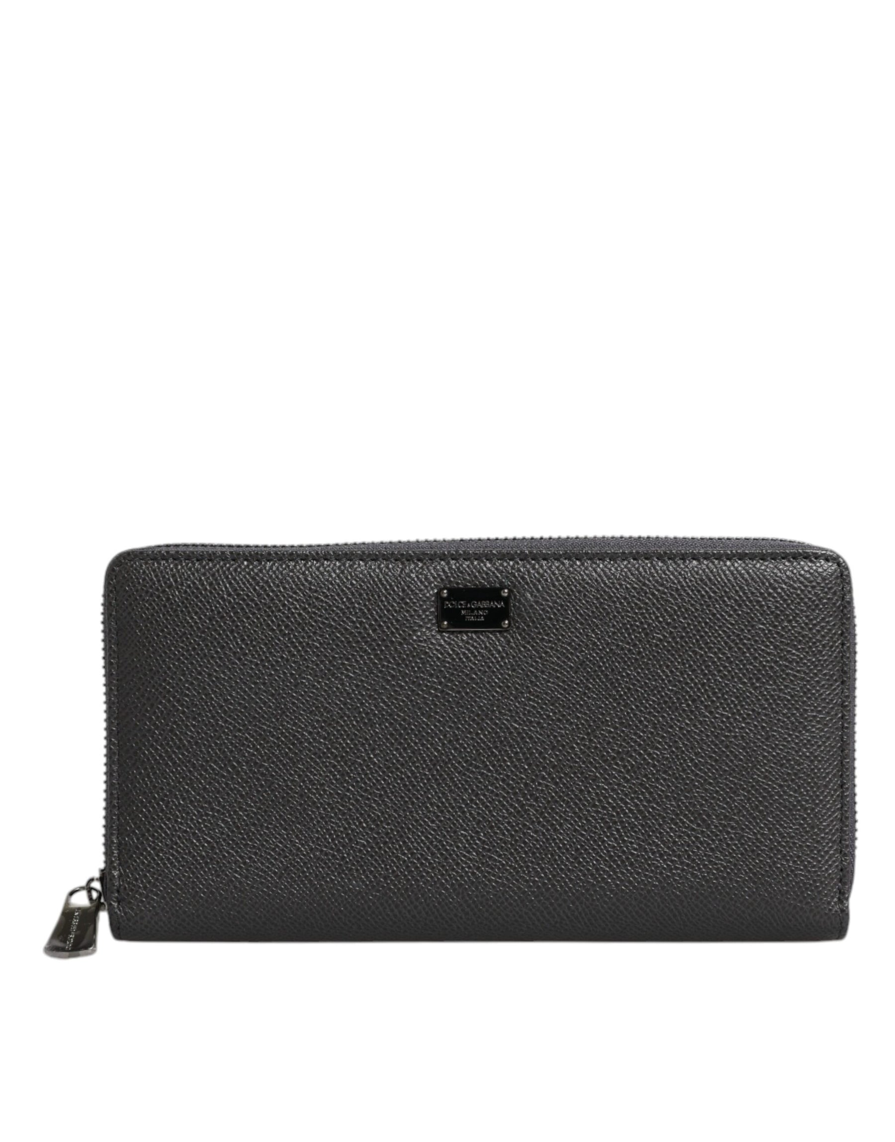 Dolce & Gabbana Dark Gray Leather DG Logo Zip Around Continental Wallet | Regal Royce