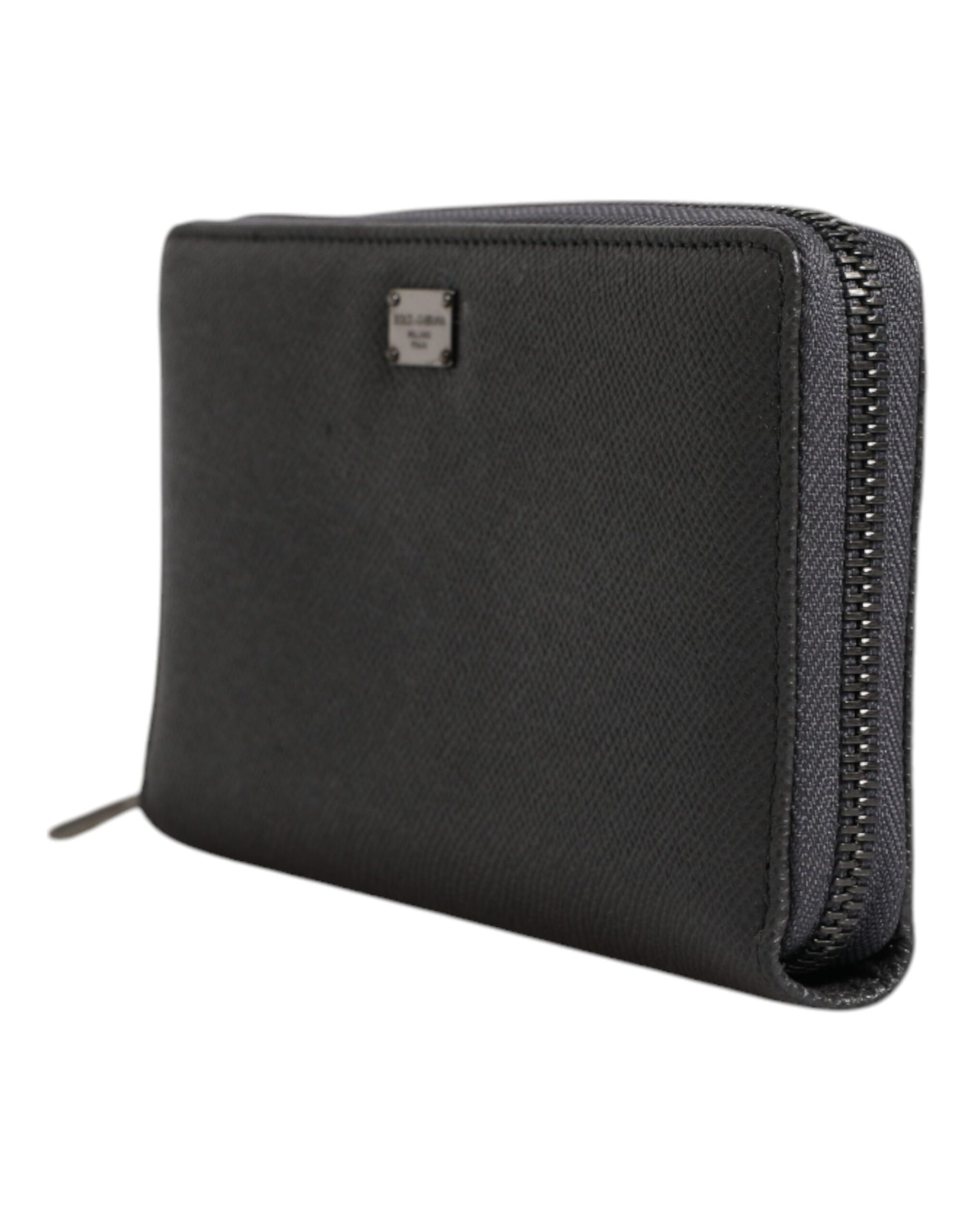Dolce & Gabbana Dark Gray Leather DG Logo Zip Around Continental Wallet | Regal Royce